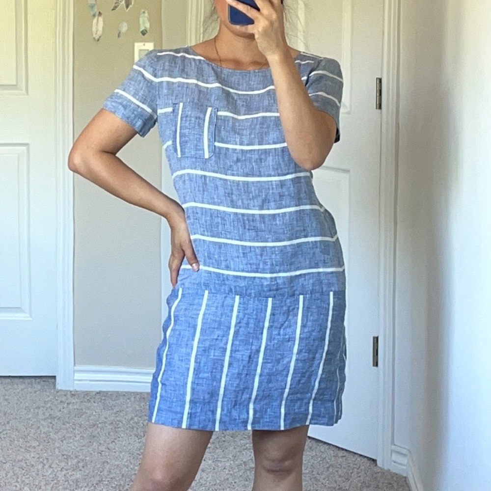 Lou & Grey 100% Linen Stripes Mini Casual Dress